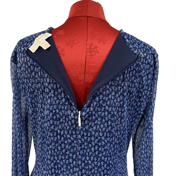 Michael Kors Size XL Dressy Top Blue Metallic Long Sleeve Ruched Front Blouse - Picture 6 of 10